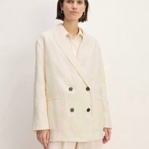 NEW Everlane The Linen Double Breasted Blazer 'Bone' Cream Ivory Size 12 NWT